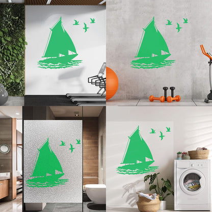 Fine Carving Stickers Boat Ship Birds Ocean Marine Beach House Do Not Damage The Wall Surface
