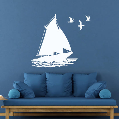 Fine Carving Stickers Boat Ship Birds Ocean Marine Beach House Do Not Damage The Wall Surface
