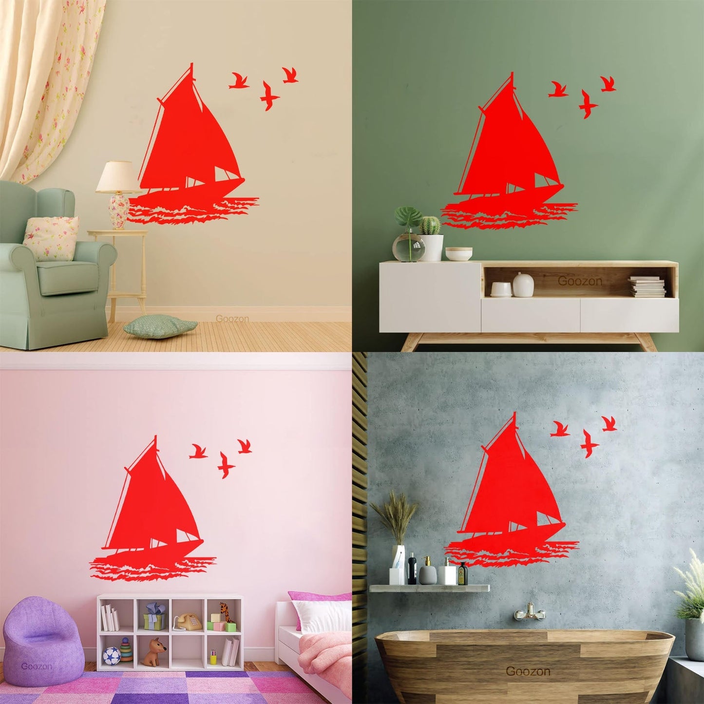 Fine Carving Stickers Boat Ship Birds Ocean Marine Beach House Do Not Damage The Wall Surface