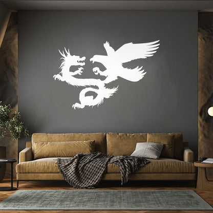 Vinyl Wall Decals Asian Dragon With Bird Chinese Mythology Wall Beautification