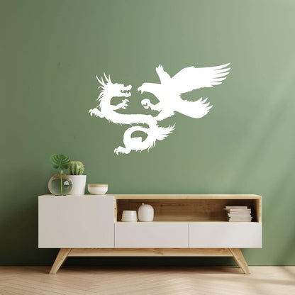 Vinyl Wall Decals Asian Dragon With Bird Chinese Mythology Wall Beautification