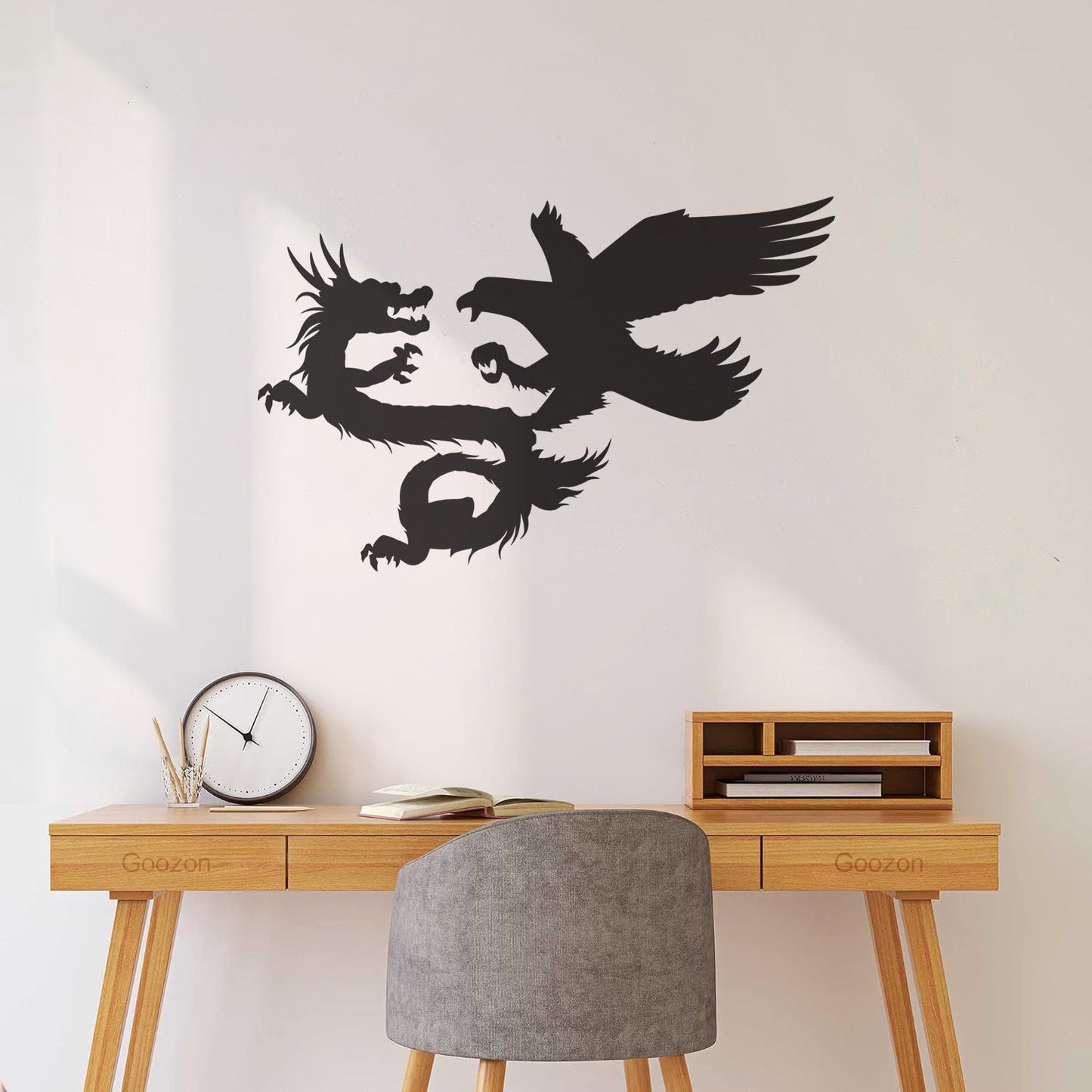 Vinyl Wall Decals Asian Dragon With Bird Chinese Mythology Wall Beautification