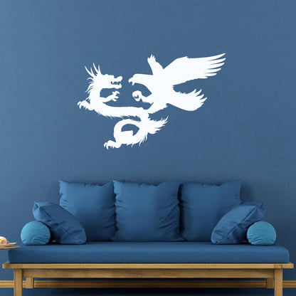 Vinyl Wall Decals Asian Dragon With Bird Chinese Mythology Wall Beautification