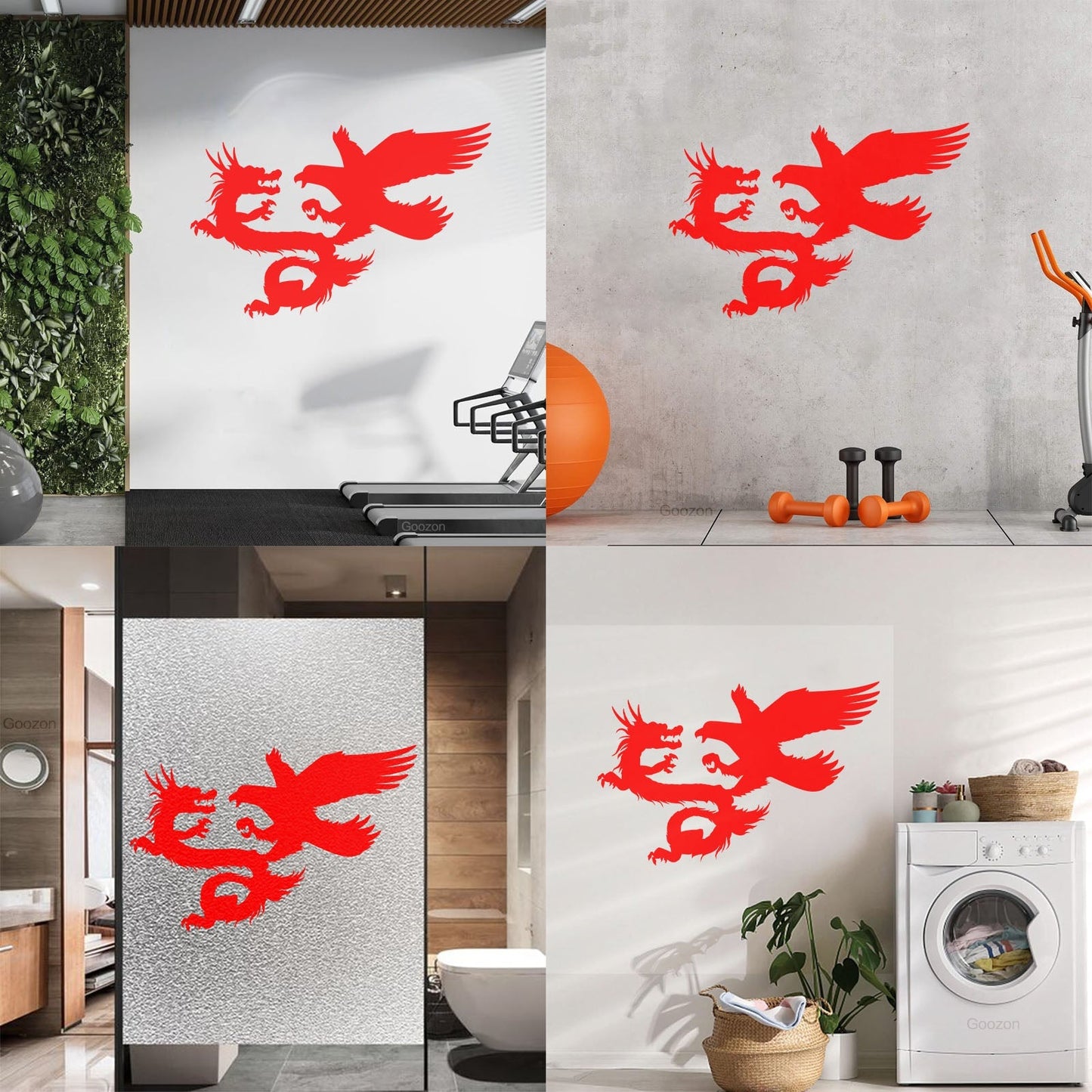 Vinyl Wall Decals Asian Dragon With Bird Chinese Mythology Wall Beautification