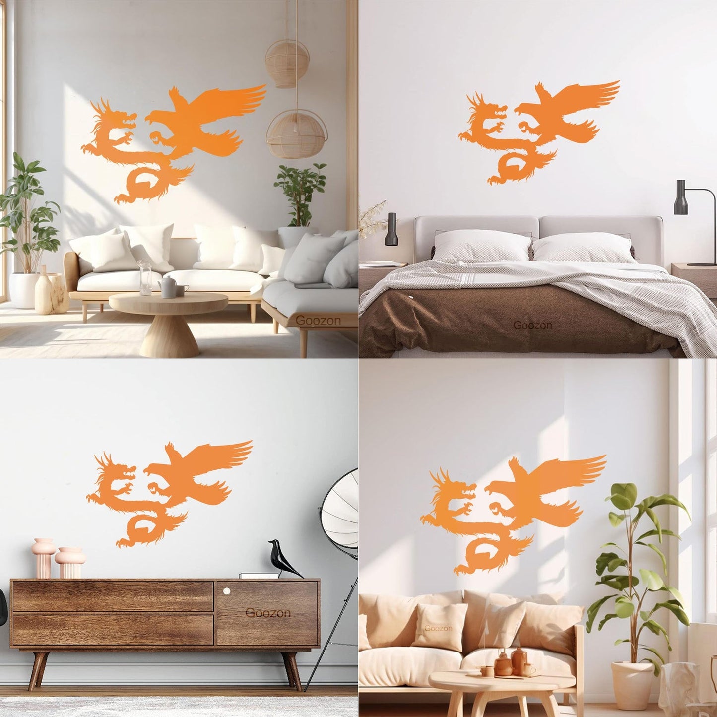 Vinyl Wall Decals Asian Dragon With Bird Chinese Mythology Wall Beautification