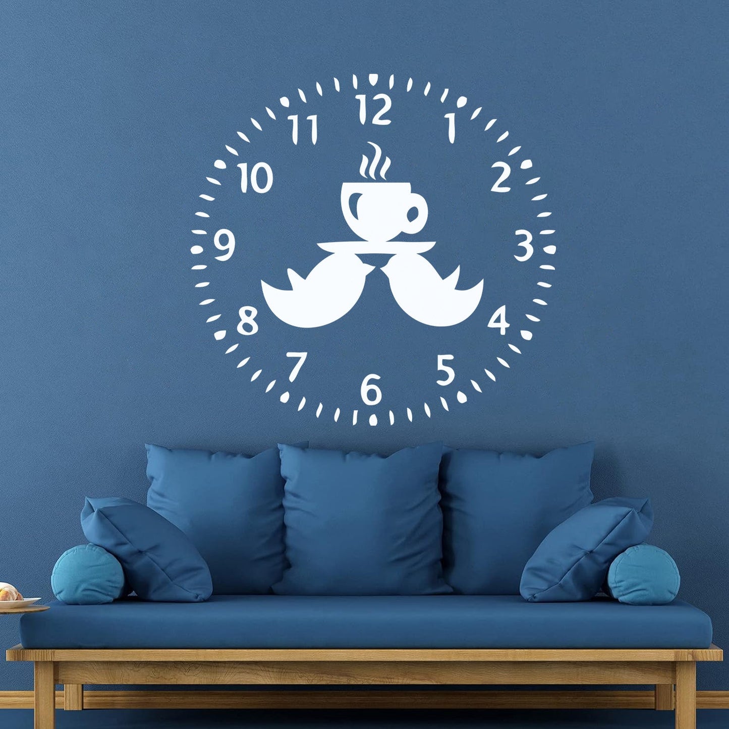 Mural And Wall Vinyl Decal Clock Birds Time To Drink Tea Kitchen Dining Window Decals