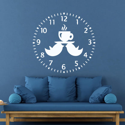 Mural And Wall Vinyl Decal Clock Birds Time To Drink Tea Kitchen Dining Window Decals