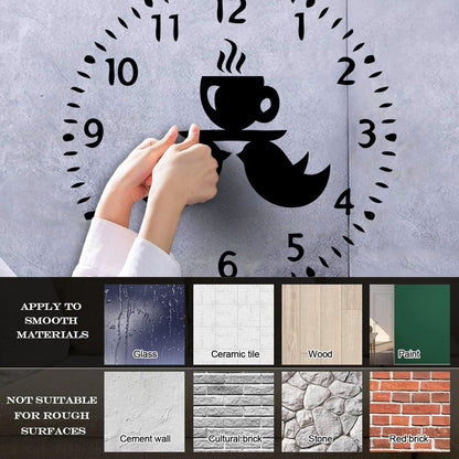 Mural And Wall Vinyl Decal Clock Birds Time To Drink Tea Kitchen Dining Window Decals