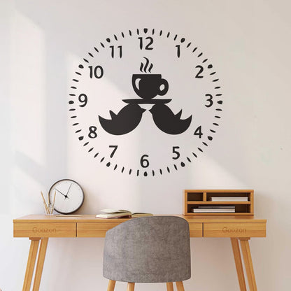 Mural And Wall Vinyl Decal Clock Birds Time To Drink Tea Kitchen Dining Window Decals