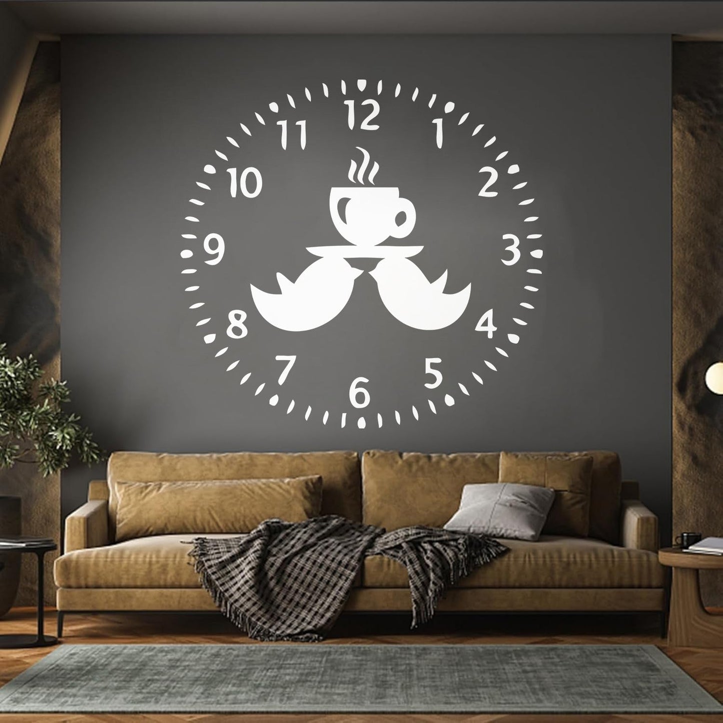 Mural And Wall Vinyl Decal Clock Birds Time To Drink Tea Kitchen Dining Window Decals