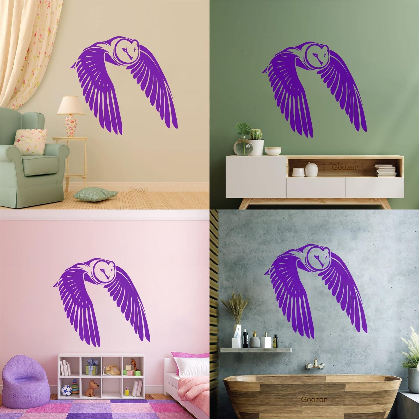 Vinyl Wall Decals Flying Bird Owl Wings Feathers Self Adhesive