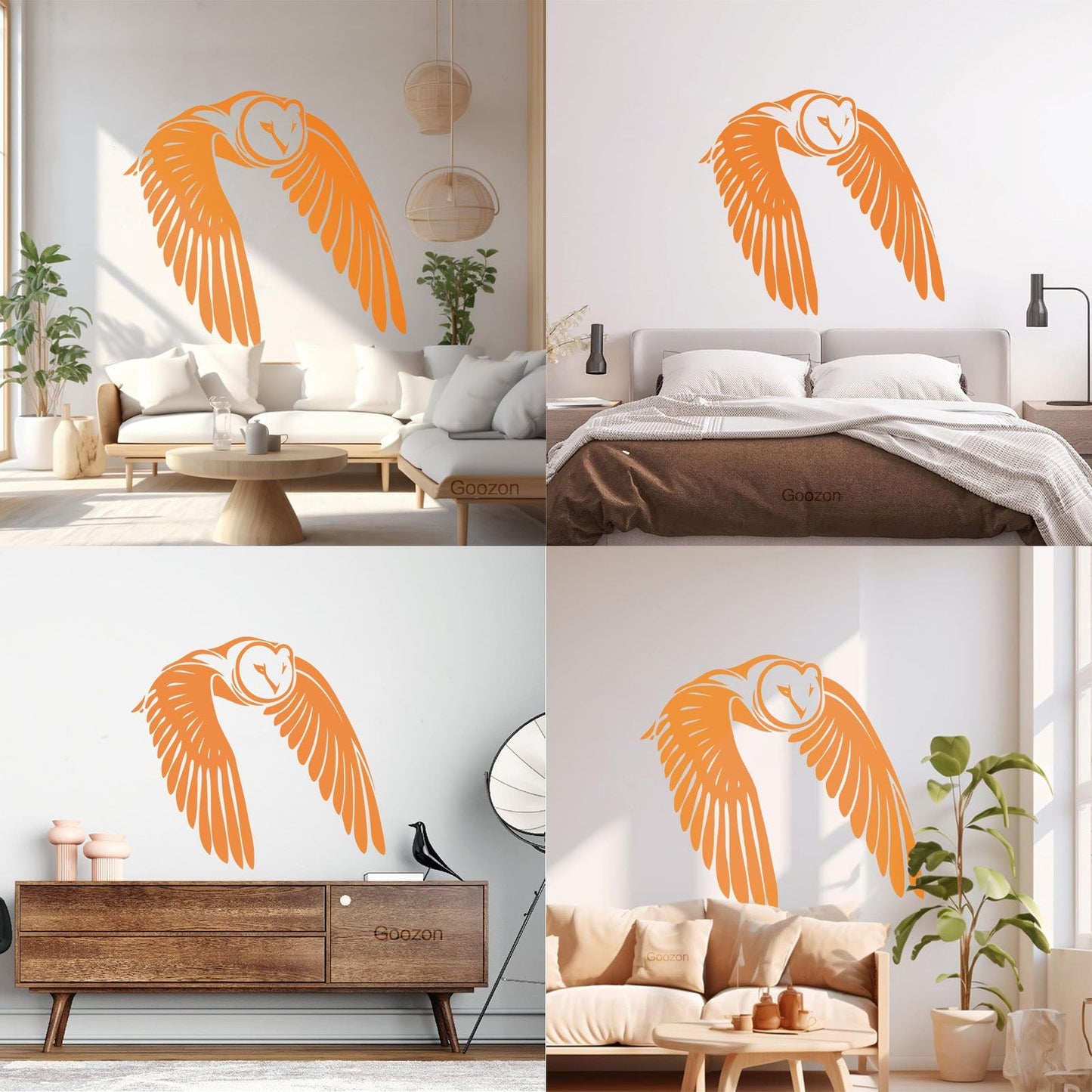 Vinyl Wall Decals Flying Bird Owl Wings Feathers Self Adhesive