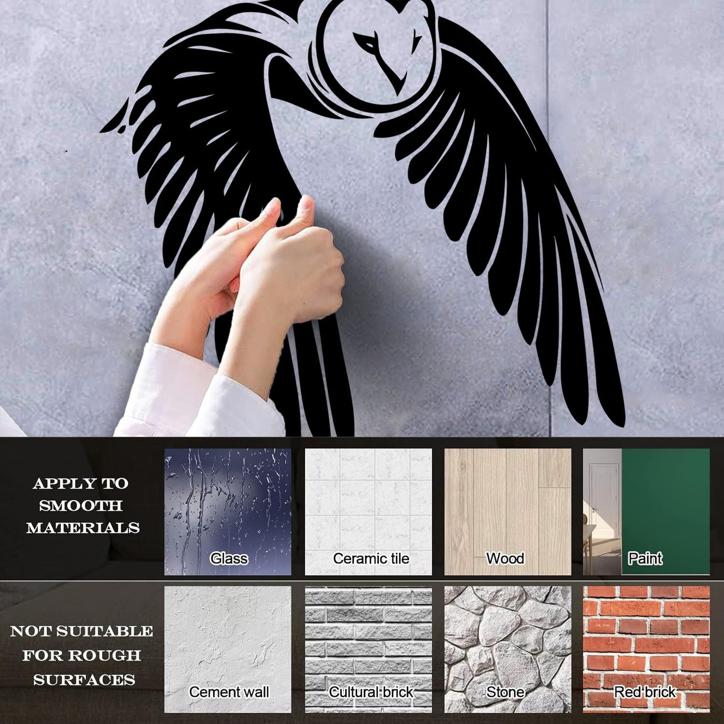 Vinyl Wall Decals Flying Bird Owl Wings Feathers Self Adhesive