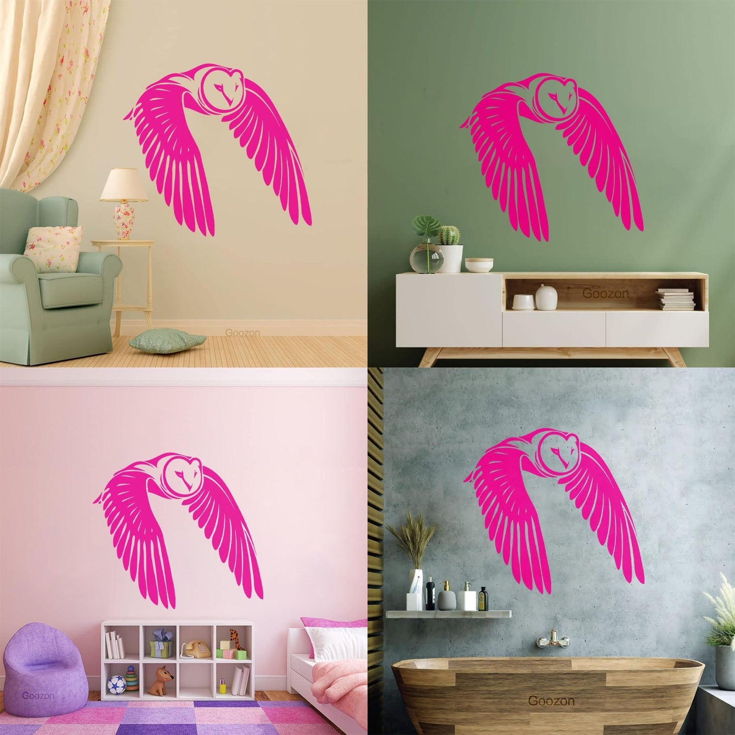 Vinyl Wall Decals Flying Bird Owl Wings Feathers Self Adhesive