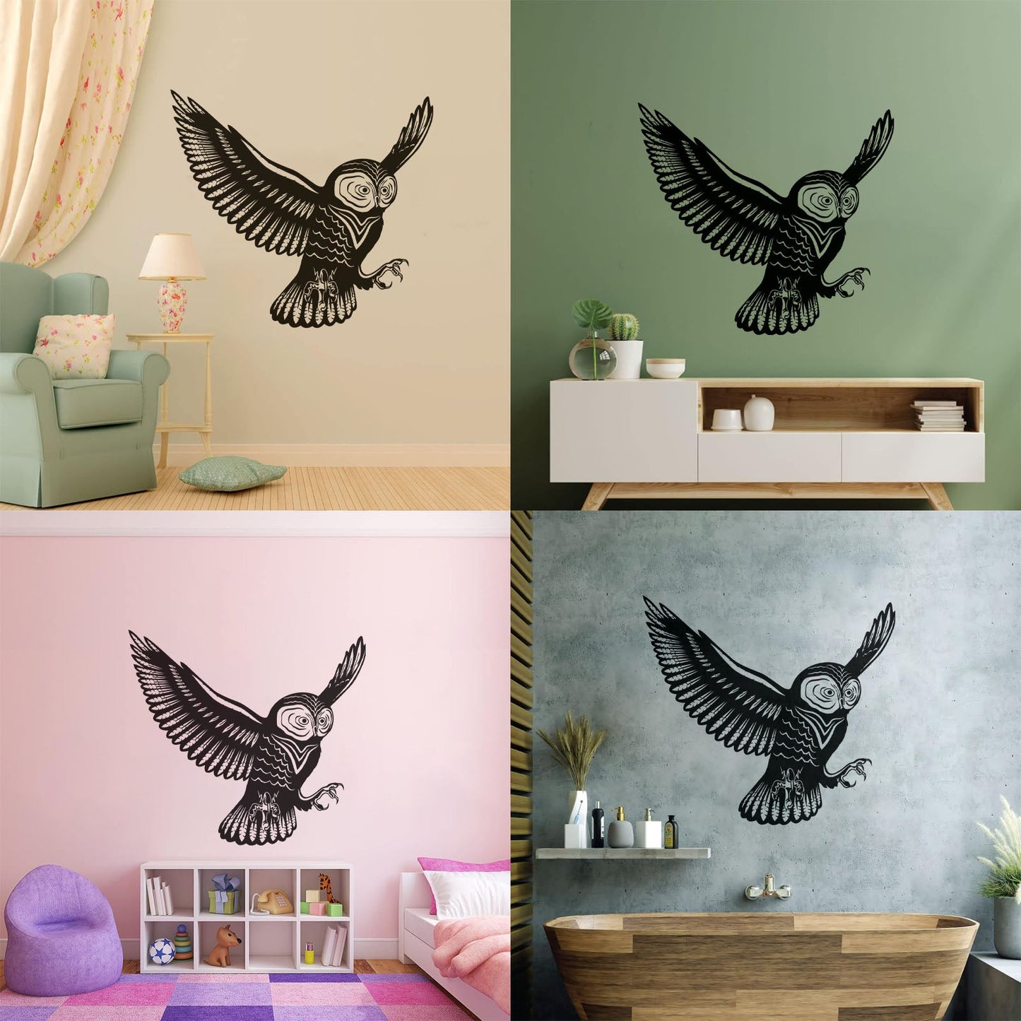 Flying Bird Owl Wings Feathers Tribal Engraving Decals Do Not Damage The Wall Surface