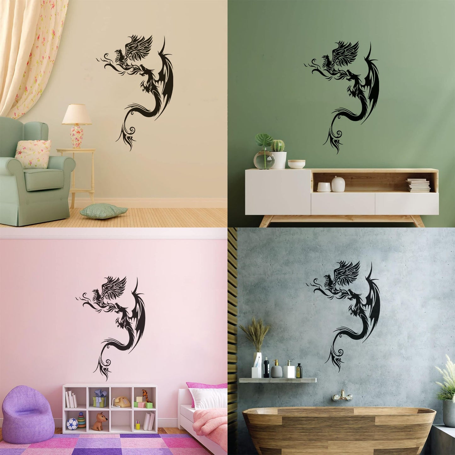 Engraving Stickers Flying Dragon With Phoenix Fantastic Bird Mythology Personalized Customization