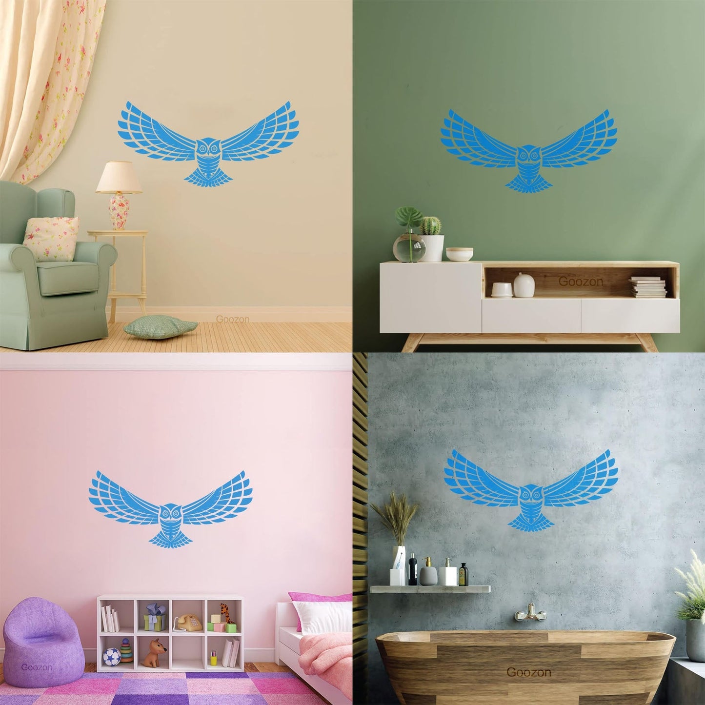 Wall Decals Flying Night Bird Owl Wings Feathers Predatory Hunting Glass Stickers