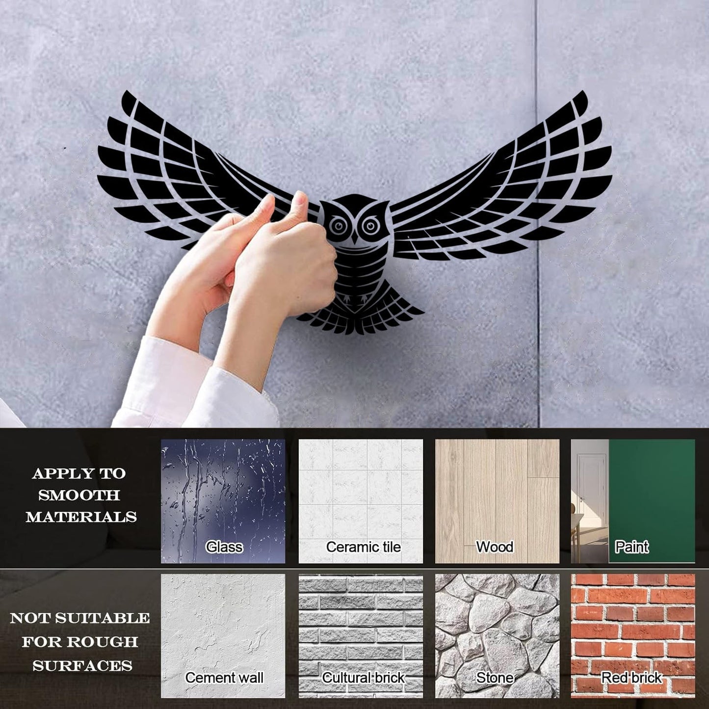 Wall Decals Flying Night Bird Owl Wings Feathers Predatory Hunting Glass Stickers