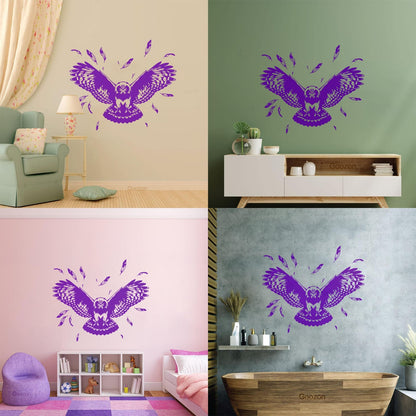 Vinyl Wall Decals Flying Owl Tribal Night Bird Feathers Wings Store Decoration