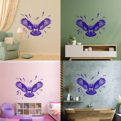 Vinyl Wall Decals Flying Owl Tribal Night Bird Feathers Wings Store Decoration