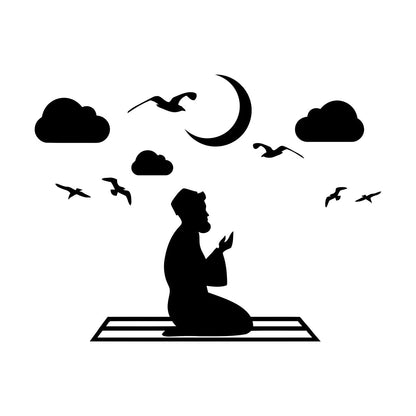 Fine Carving Stickers Islam Muslim Moon Prayer Religion Birds Sky Removable Without Leaving Glue
