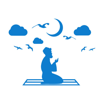 Fine Carving Stickers Islam Muslim Moon Prayer Religion Birds Sky Removable Without Leaving Glue