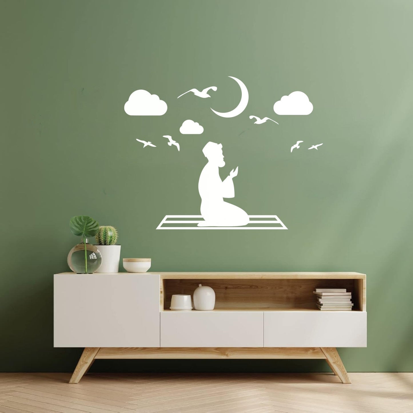 Fine Carving Stickers Islam Muslim Moon Prayer Religion Birds Sky Removable Without Leaving Glue