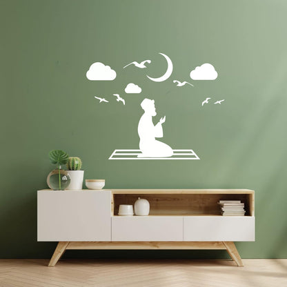 Fine Carving Stickers Islam Muslim Moon Prayer Religion Birds Sky Removable Without Leaving Glue