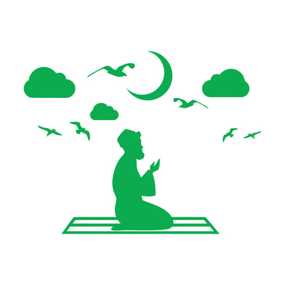 Fine Carving Stickers Islam Muslim Moon Prayer Religion Birds Sky Removable Without Leaving Glue