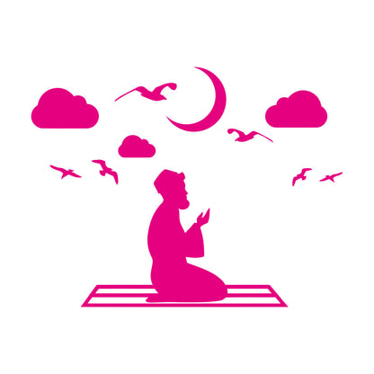 Fine Carving Stickers Islam Muslim Moon Prayer Religion Birds Sky Removable Without Leaving Glue