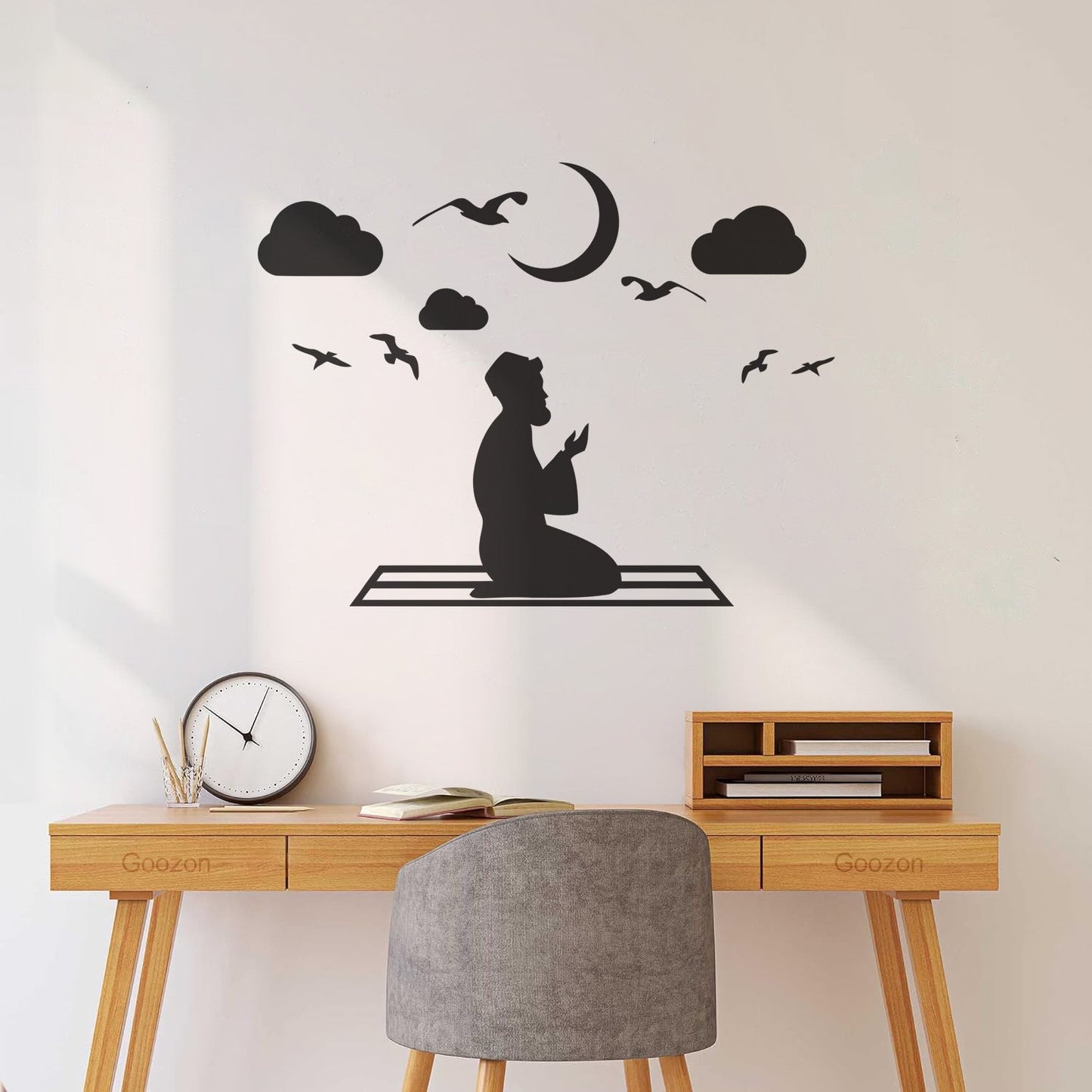 Fine Carving Stickers Islam Muslim Moon Prayer Religion Birds Sky Removable Without Leaving Glue