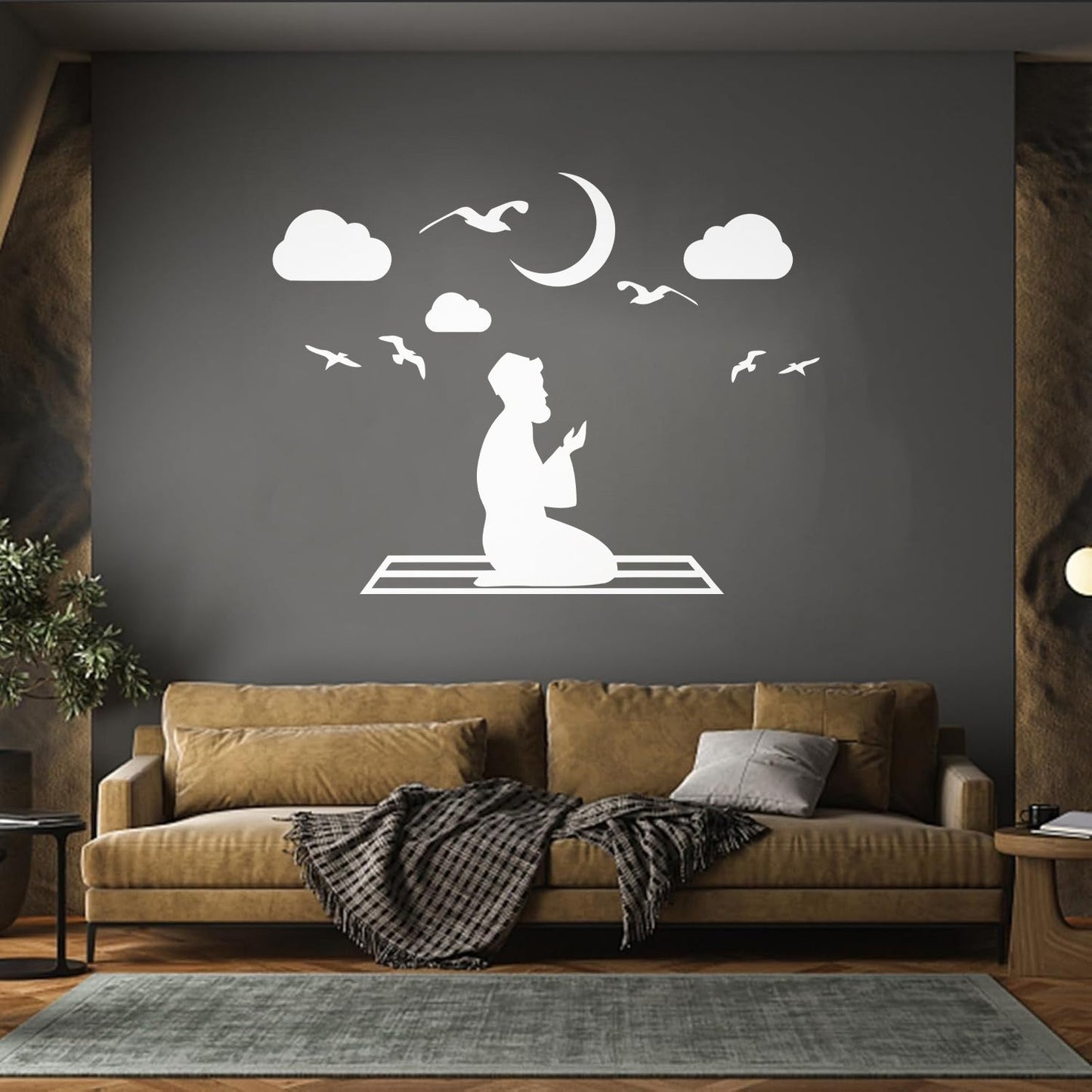 Fine Carving Stickers Islam Muslim Moon Prayer Religion Birds Sky Removable Without Leaving Glue