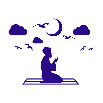 Fine Carving Stickers Islam Muslim Moon Prayer Religion Birds Sky Removable Without Leaving Glue