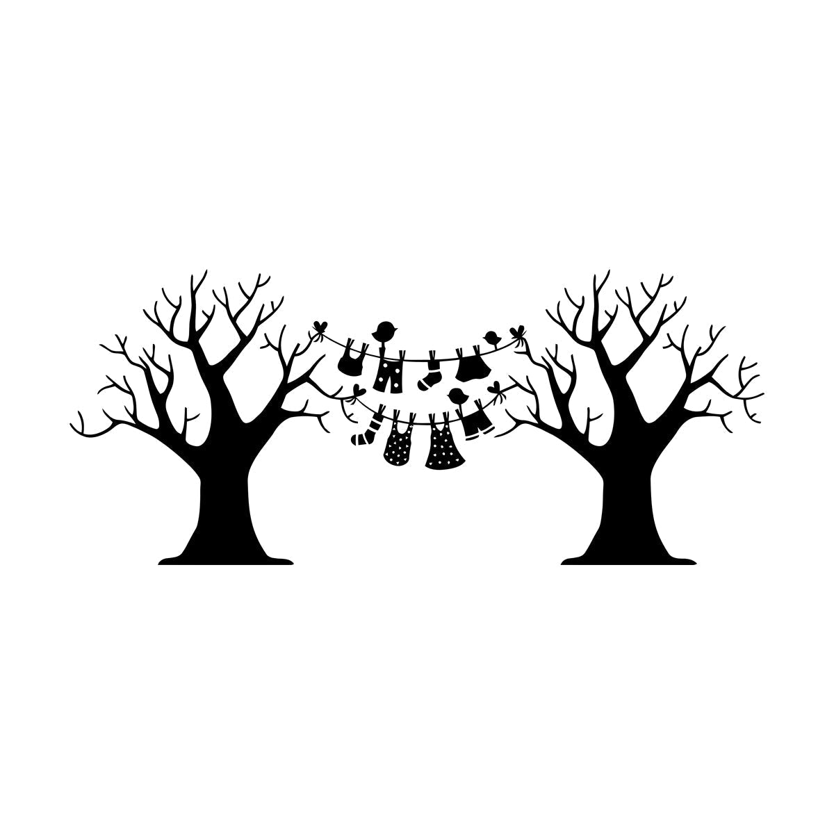 Wall Decals Pvc Laundry Dry Cleaning Wash Clothes Birds Trees Art Mural Painting