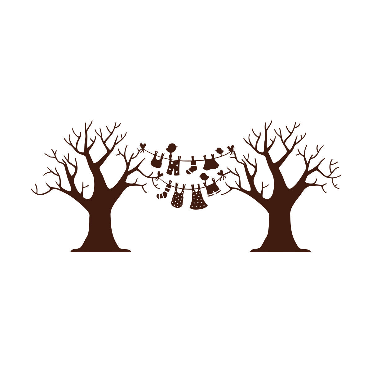 Wall Decals Pvc Laundry Dry Cleaning Wash Clothes Birds Trees Art Mural Painting