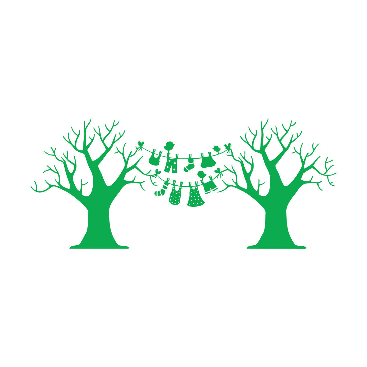 Wall Decals Pvc Laundry Dry Cleaning Wash Clothes Birds Trees Art Mural Painting