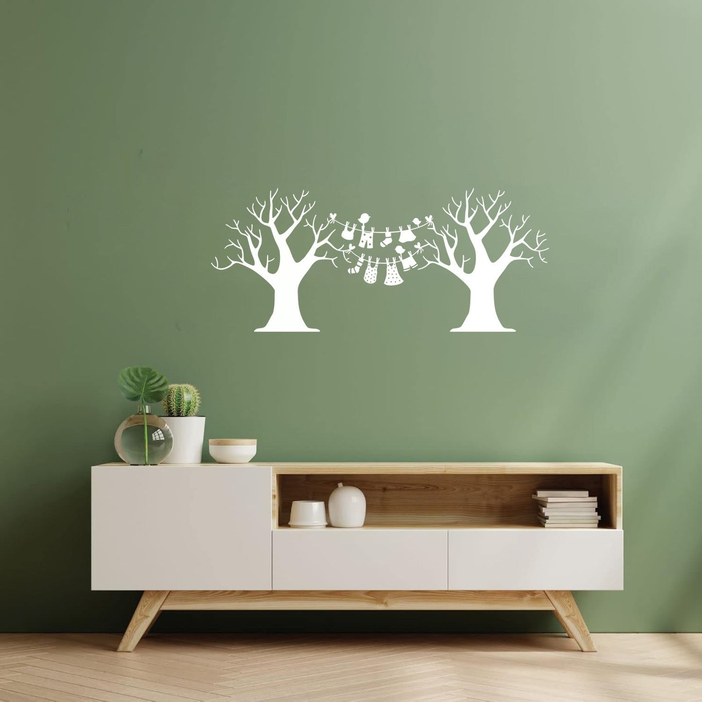 Wall Decals Pvc Laundry Dry Cleaning Wash Clothes Birds Trees Art Mural Painting
