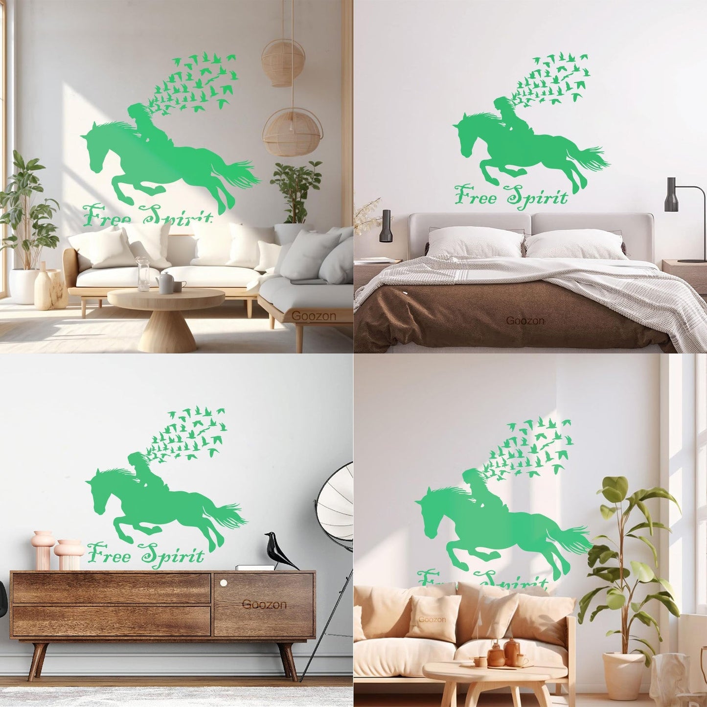 Vinyl Wall Stickers Lettering Free Spirit Girl Horse Rider Birds Patterns It Won'T Fall Off