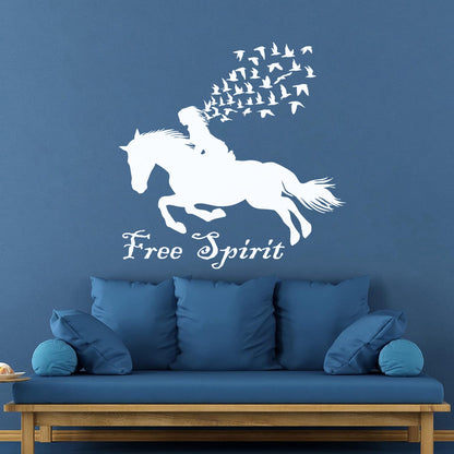Vinyl Wall Stickers Lettering Free Spirit Girl Horse Rider Birds Patterns It Won'T Fall Off