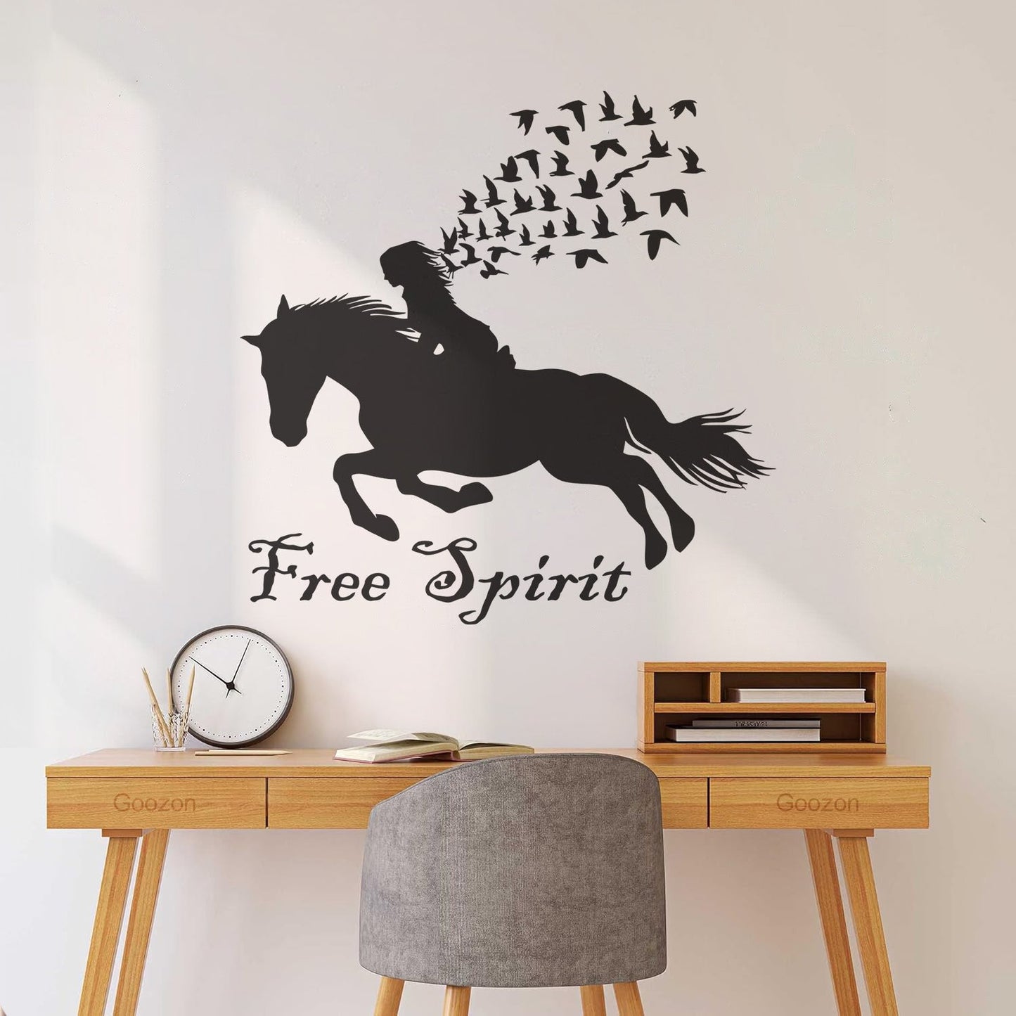 Vinyl Wall Stickers Lettering Free Spirit Girl Horse Rider Birds Patterns It Won'T Fall Off