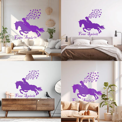 Vinyl Wall Stickers Lettering Free Spirit Girl Horse Rider Birds Patterns It Won'T Fall Off