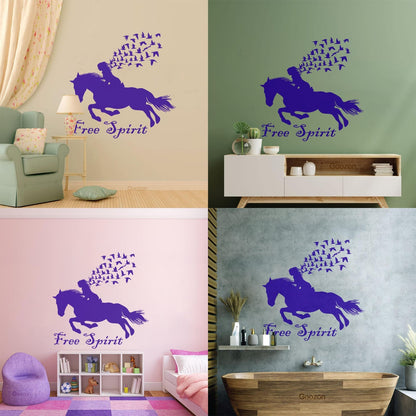 Vinyl Wall Stickers Lettering Free Spirit Girl Horse Rider Birds Patterns It Won'T Fall Off