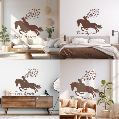Vinyl Wall Stickers Lettering Free Spirit Girl Horse Rider Birds Patterns It Won'T Fall Off