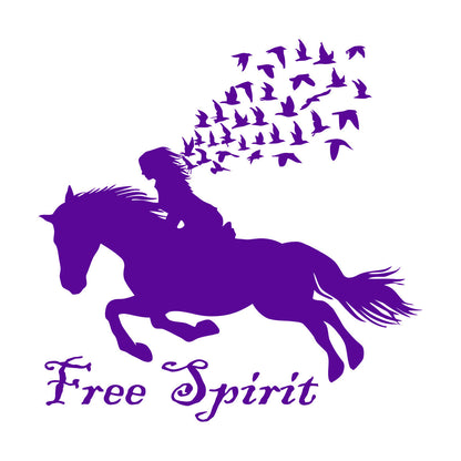 Vinyl Wall Stickers Lettering Free Spirit Girl Horse Rider Birds Patterns It Won'T Fall Off