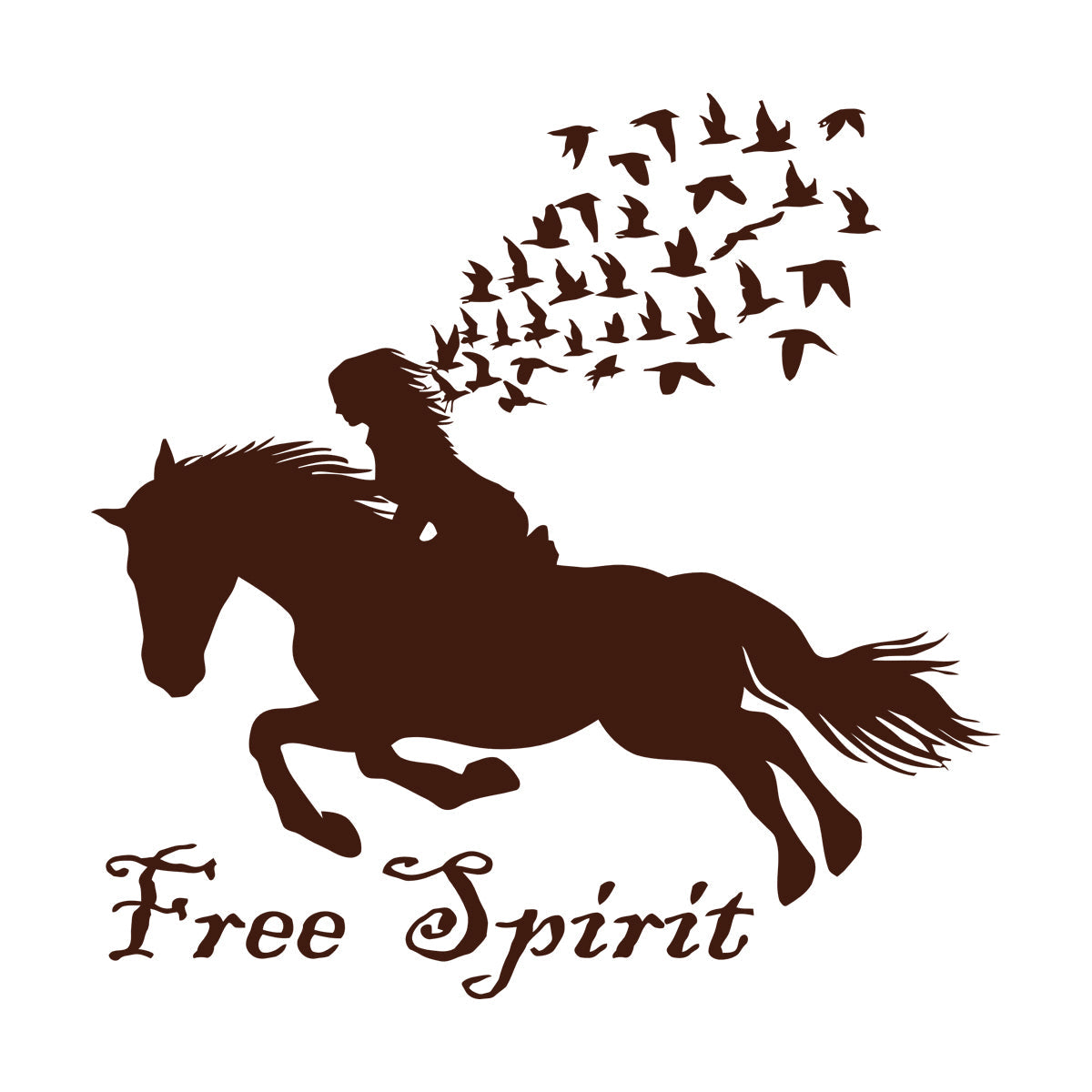 Vinyl Wall Stickers Lettering Free Spirit Girl Horse Rider Birds Patterns It Won'T Fall Off