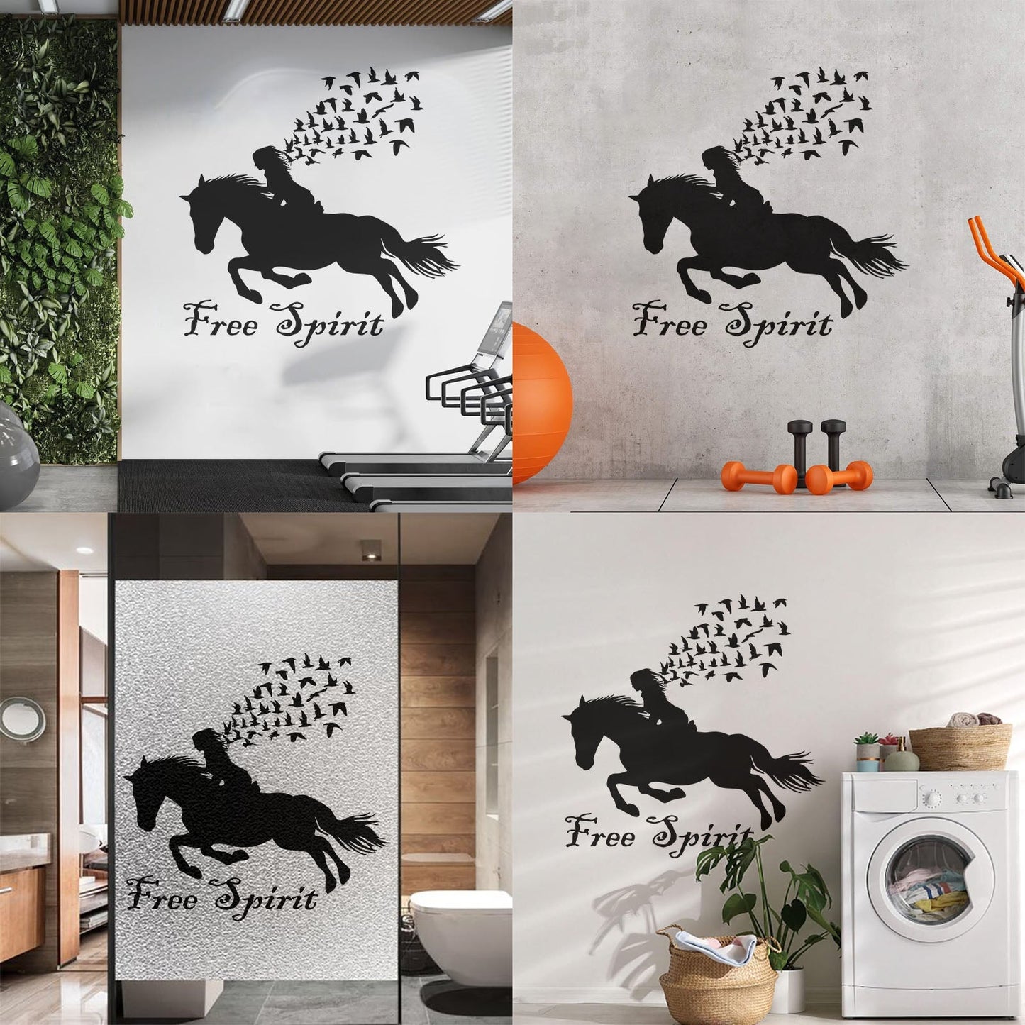 Vinyl Wall Stickers Lettering Free Spirit Girl Horse Rider Birds Patterns It Won'T Fall Off