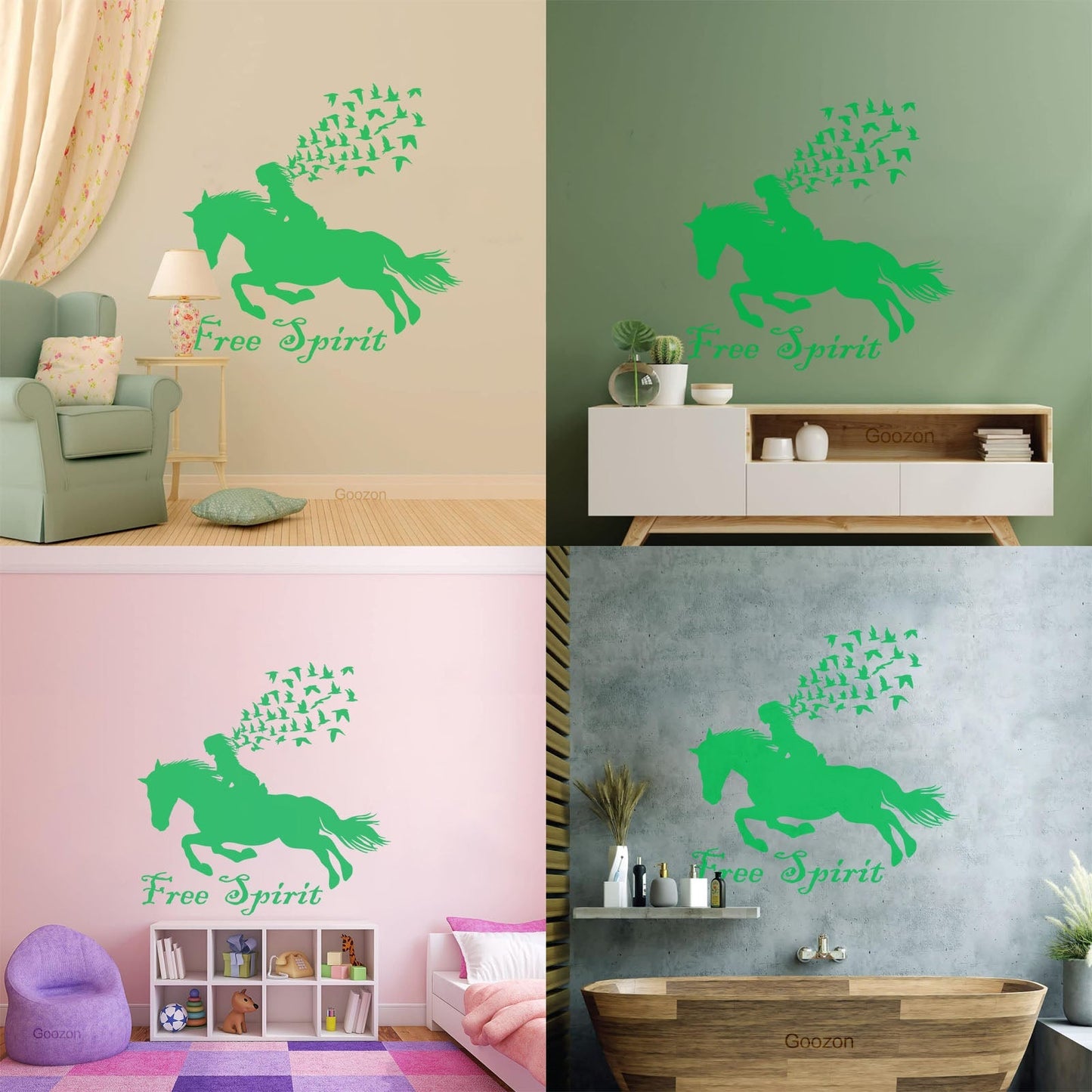 Vinyl Wall Stickers Lettering Free Spirit Girl Horse Rider Birds Patterns It Won'T Fall Off