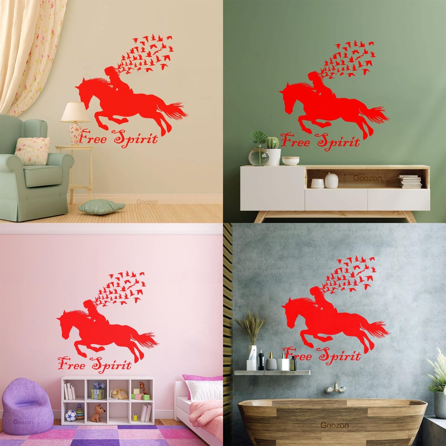 Vinyl Wall Stickers Lettering Free Spirit Girl Horse Rider Birds Patterns It Won'T Fall Off