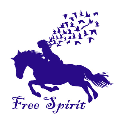 Vinyl Wall Stickers Lettering Free Spirit Girl Horse Rider Birds Patterns It Won'T Fall Off