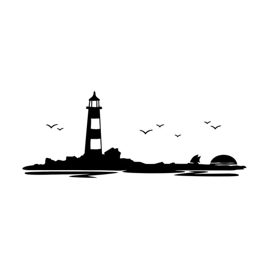 Mural And Wall Vinyl Decal Lighthouse Beach House Ocean Birds Sunset Boat Wall Beautification